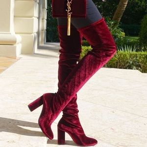 Zara over the knee velvet burgundy boots